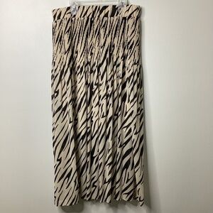 Ophelia Roe Pleated Animal Print Long Maxi Midi Swingy Skirt Beige Black Large W